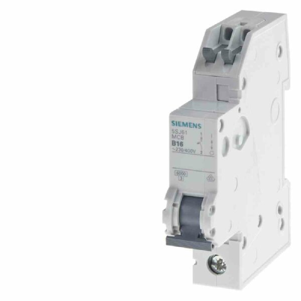 SIEMENS AG Leitungsschutzschalter, AC/DC, B, 16A, 1p, 400V, 6kA, 1TE, 50Hz, Zusatzeinrichtungen möglich, IP20