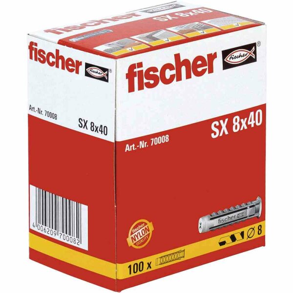 FISCHER SX 8 x 40 Nylon Spreizdübel mit Rand, *** packweise! ***, 100 Stück