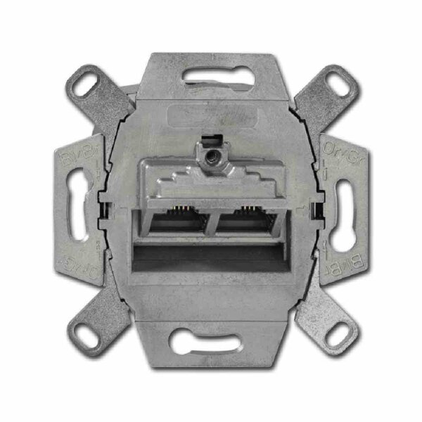 BUSCH-JAEGER Anschlussdose, Cat6A (IEC), AufputzUnterputz, 2xRJ45 8(8), Kanaleinbau, Bodentank/Unterflurmontage, RAL9006, grau, LSA, designfähig