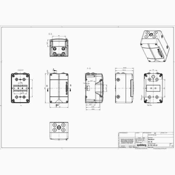 SPELSBERG AK 05 Kleinverteiler IP65, 1-reihig, 5TE, 125 x 200 x 122 mm, PEN-Klemme, 2 x Klemmstellen 16 mm², 3 x Klemmstellen 6 mm²