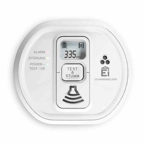 EI ELECTRONICS Kohlenmonoxidmelder, 85dB, mit Sockel, Standalone, Vernetzbar über Funk(optional), Batterie/Akku, 3V, DC, weiß, Aufbau, IP20