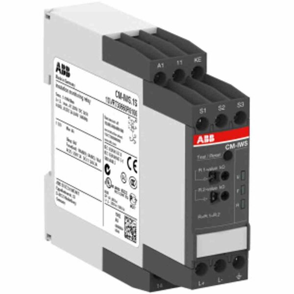 ABB Isolationswächter, 24-240V/AC, 24-240V/DC, 0-300V, 0-400Hz, 10uF, für gemischte Netze, 1-100kOhm, Fehlerspeicherung möglich, 1W – CM-IWS.1S