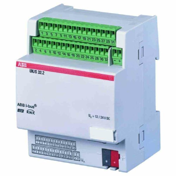 ABB Kombi I/O Gerät, Bussystem KNX, REG, 32Eing, 32Ausg, mit LED-Anzeige 32fach, REG, UK/S32.2 – UK/S32.2