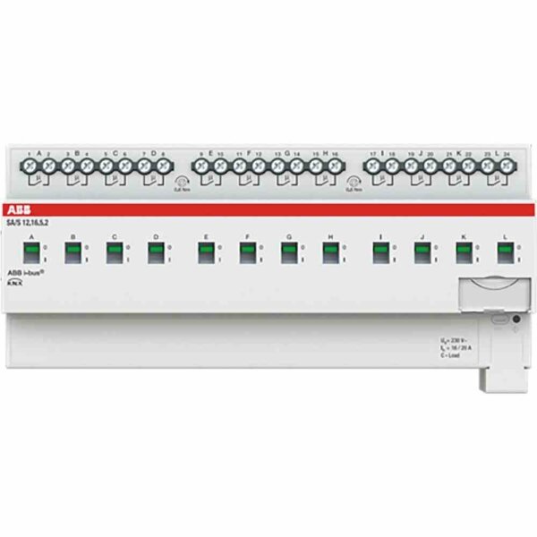 ABB Schaltaktor, Bussystem KNX, REG, 12TE, 12Ausg, 20A, 3680W, 230V, Vor Ort-/Handbedienung – SA/S12.16.5.2