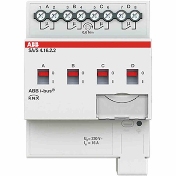 ABB Schaltaktor, Bussystem KNX, REG, 4TE, 4Ausg, 16A, 2500W, 230V, Vor Ort-/Handbedienung – SA/S4.16.2.2