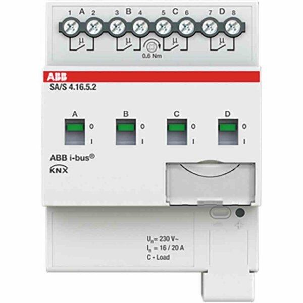 ABB Schaltaktor, Bussystem KNX, REG, 4TE, 4Ausg, 20A, 3680W, 230V, Vor Ort-/Handbedienung – SA/S4.16.5.2