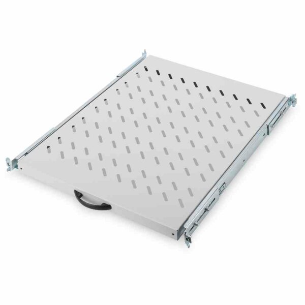 DIGITUS Ausziehbarer Fachböden für 800 mm tiefe Schränke perforiert, Farbe Grau (RAL7035), bis zu 25 kg, 30x483x570 mm – DN-19 TRAY-2-800