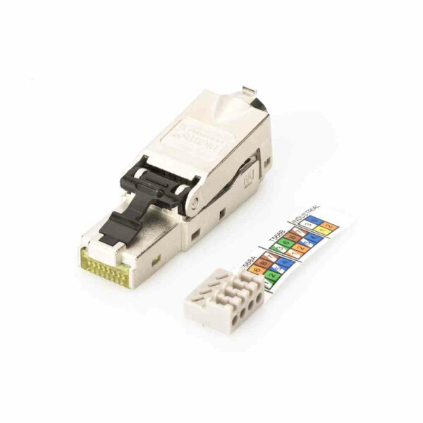 DIGITUS Geschirmter RJ45-Stecker zur Feldkonfektionierung AWG 22-27, 10 GBit Ethernet, PoE+, Staubschutzkappe, Knickschutz – DN-93631