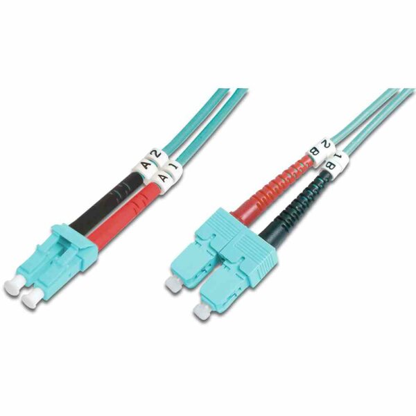 DIGITUS LWL-Patchkabel, LC-Duplex/SC-Duplex, Multimode 50/125, OM3, 3m, türkis – DK-2532-03/3