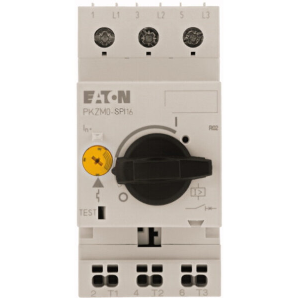 EATON Motorschutzschalter, 3p, 10-16A, 16A/Iu, 690V, Einbaugerät Festeinbautechnik, IP20, thermomagnetisch – PKZM0-16-SPI16