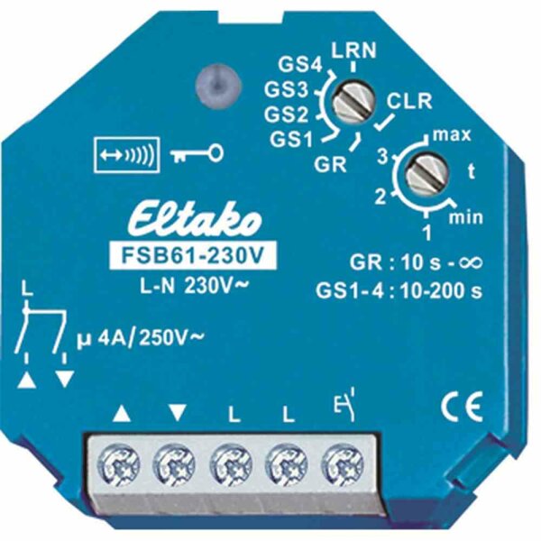 ELTAKO Funk-Aktor, 868MHz, Unterputz, 230V/AC, 1k, geeignet für Pulsdrücker, geeignet für Rollladenschalter, geeignet für Jalousieschalter – FSB61-230V