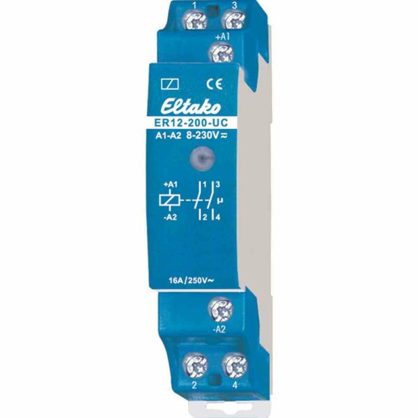 ELTAKO Installationsrelais, 1TE, teilelektronisch, DIN-Schiene, 2S, 8-230V/AC/DC, 16A, 250V, AC – ER12-200-UC