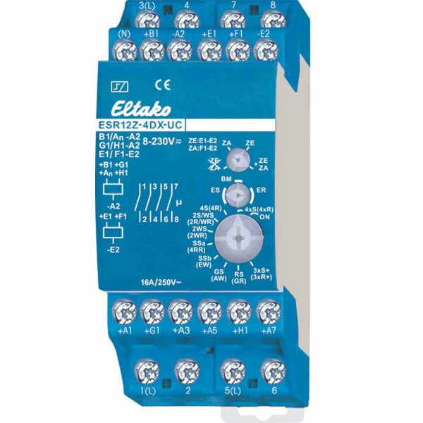 ELTAKO Installationsrelais, 2TE, teilelektronisch, DIN-Schiene, 4S, 8-230V/AC/DC, 16A, 8-230V, AC/DC – ESR12Z-4DX-UC