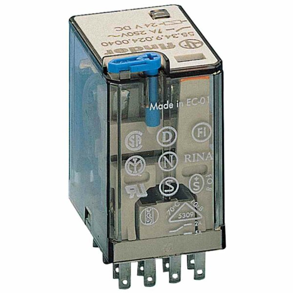 FINDER Relais, LED-Anzeige und Freilaufdiode, 4 Wechsler 7 A, Spule 24 V DC mit Steckanschlüssen – 553490240090