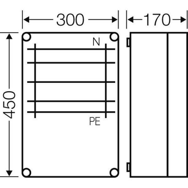 HENSEL Mi 6352 Sammelschienengehäuse zur Kombination, 450x300x170mm, IP65, grau, ohne Klemmen, 5-polig, Bemessungsstrom der Sammelschiene 250 A – Mi 6352