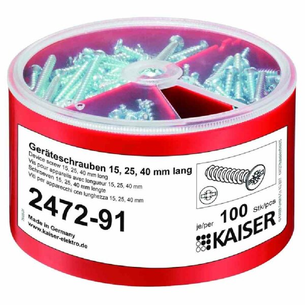 KAISER 2472-91 Schrauben-Box gefüllt mit je 100 Schrauben in der Länge 15, 25 und 40mm – 2472-91