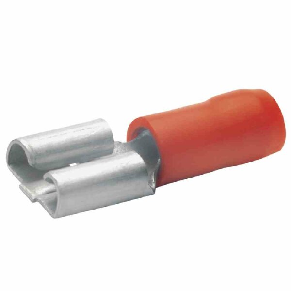 KLAUKE Flachsteckhülse, Messing, rot, 0,5-1mm², flach 6.3x0.8mm, teilisoliert, PVC – 720 (100 C62)