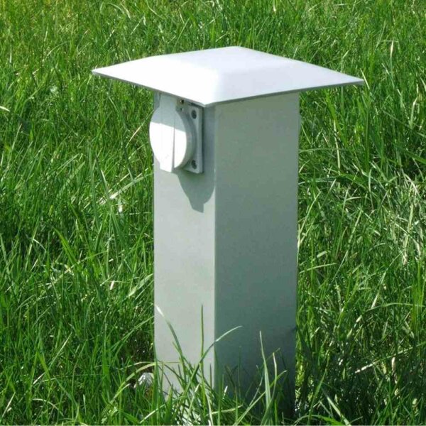 MCJ Steckdosensäule, Metall, silber, 2Steckd, ohne Schaltfunktion, 295x150x150mm, IP44 – KON2G / AL