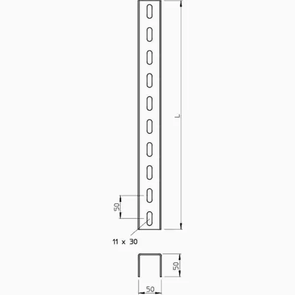 OBO BETTERMANN U-Stiel 3-seitig gelocht 50x50x300, St, FT U-Stiel, 300mm St tfverz – US 5 30 FT