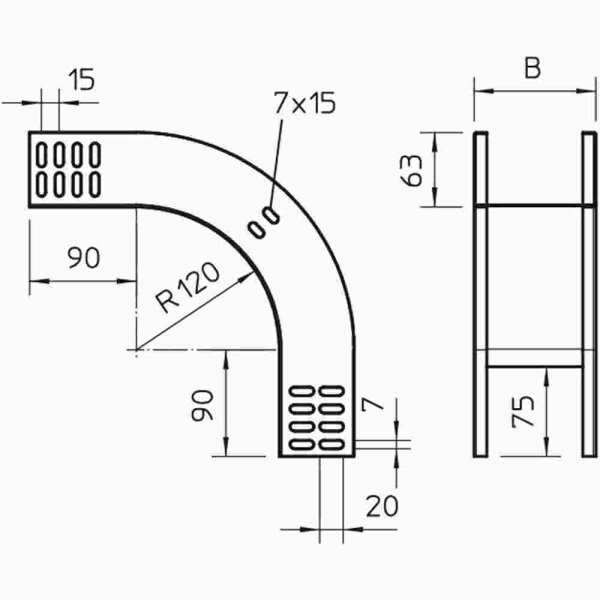 OBO BETTERMANN Vertikalbogen 90° fallend 60x100, St, FS 60x100mm, fallend, verz – RBV 610 F FS