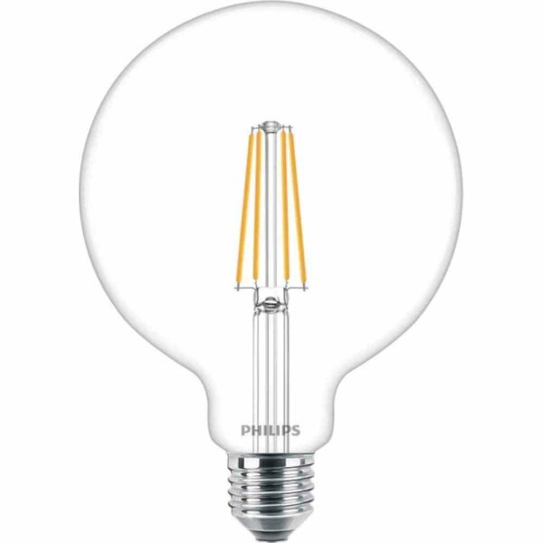 PHILIPS LED-Globelampe, Filamentlampe, E27, G120, 5,9W, 2700K, extrawarmweiß, 806lm, klar, dimmbar, AC, Ø124x178mm, 220-240V – MASTER Value LEDbulb 5,9-60W E27 927 G12