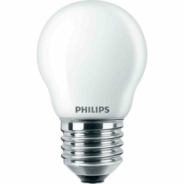 PHILIPS LED-Tropfenlampe, Filamentlampe, E27, P45-, 4,3W, 2700K, extrawarmweiß, 470lm, matt, AC, Ø45x78mm, 220-240V – CorePro LEDLuster 4,3-40W P45 E27 matt G