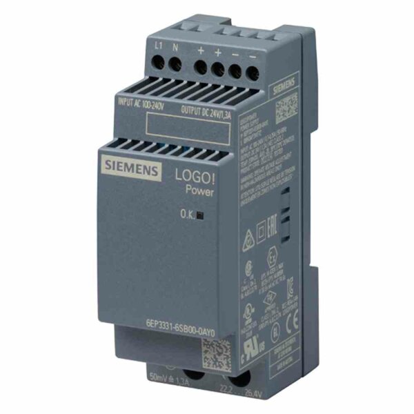 SIEMENS AG Gleichstromversorgung, geeignet für Reiheneinbau, 24V, 31,2W, 85-264VAC/DC, 110-300VAC/DC, 1,3A, 2TE, kurzschlussfest – 6EP3331-6SB00-0AY0