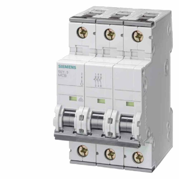 SIEMENS AG Leitungsschutzschalter, AC/DC, C, 10A, 3p, 400V, 10kA, 3TE, 50Hz, Zusatzeinrichtungen möglich, IP20 – 5SY4310-7