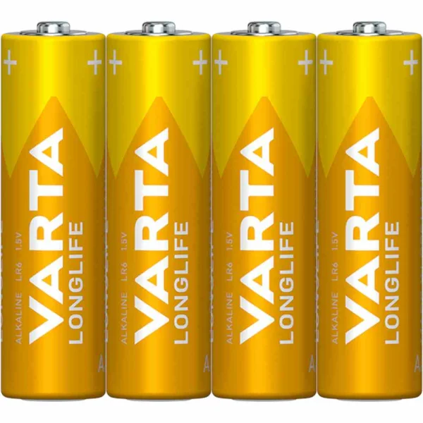 VARTA Mignon Batterie (AA/AM3), 1,5V, LR6, Alkali-Mangan, 2700mAh, Ø14,5x50,5mm, LONGLIFE, VE = 4er Folie – 4106