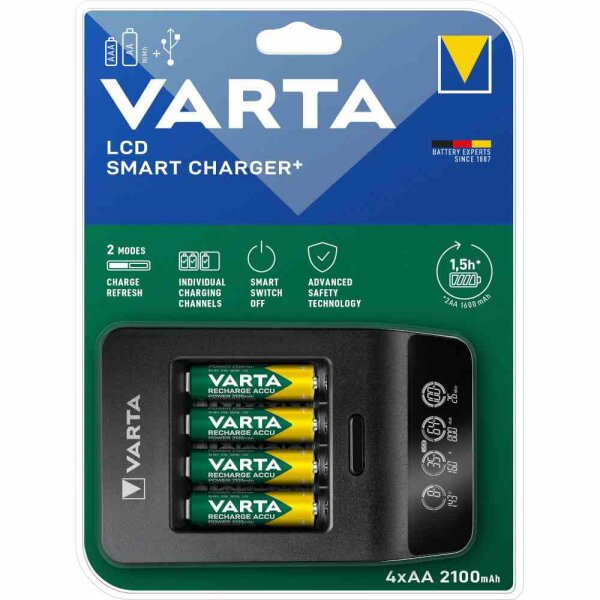 VARTA universal-Ladegerät, grau, 240V, IP20, mit Entladungsfunktion, Schnell-Ladegerät, Standgerät – 57684