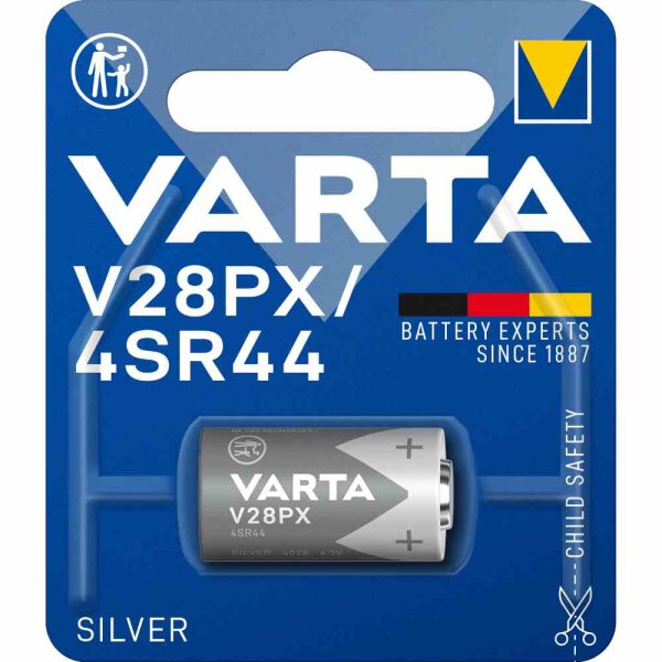 VARTA V28PX Batterie, 6,2V, 4SR44, Silberoxid/Zink, 145mAh, ELECTRONICS, VE = 1er Blister – V28PX