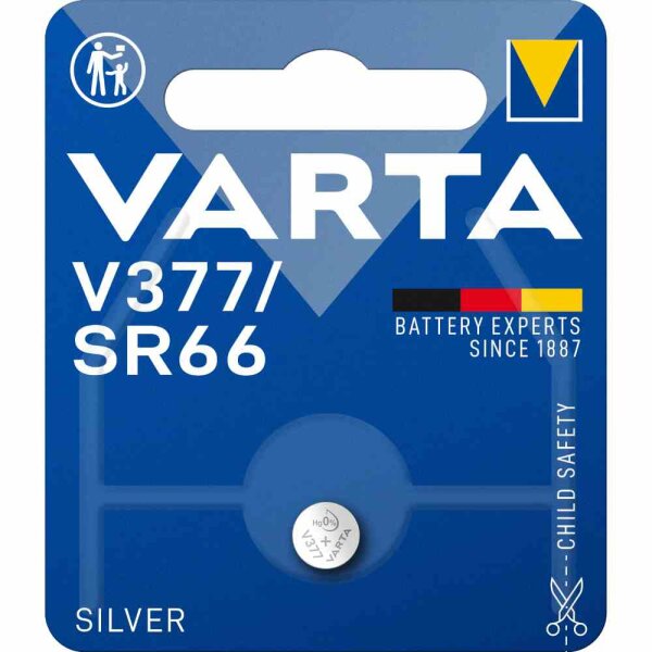 VARTA V377 Knopfzelle, 1,55V, SR66, Silberoxid, 27mAh, Ø6,8x2,6mm, RW329/SR626SW, ELECTRONICS, VE = 1er Blister – V377