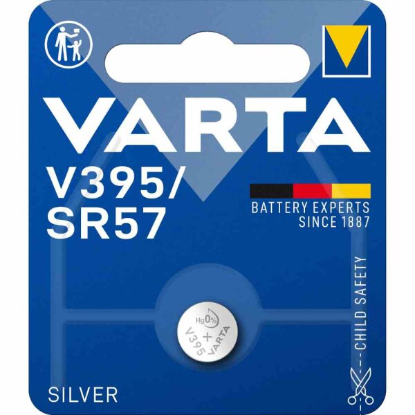 VARTA V395 Knopfzelle, 1,55V, SR57, Silberoxid, 42mAh, Ø9,5x2,7mm, RW313/SR927SW, ELECTRONICS, VE = 1er Blister – V395