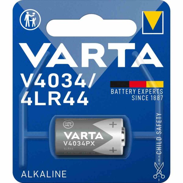 VARTA V4034 Batterie, 6V, 4LR44, Alkali-Mangan, 100mAh, ELECTRONICS, VE = 1er Blister – V4034