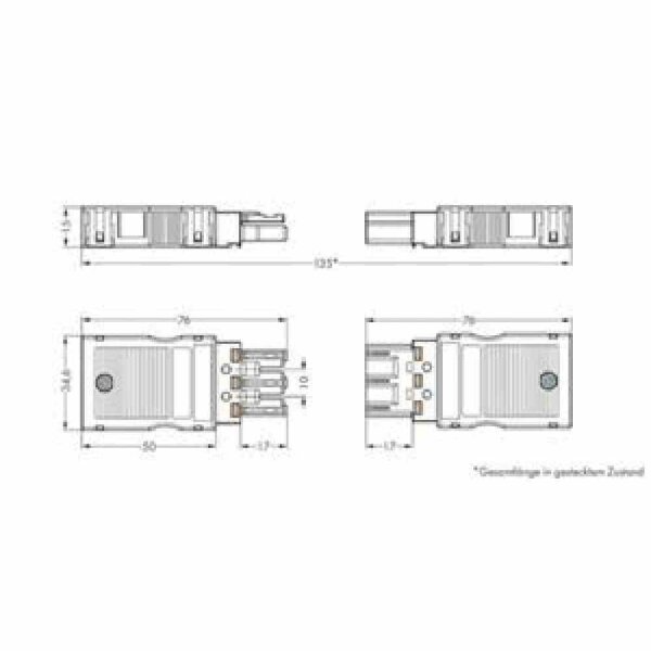 WAGO Stecker mit Zugentlastungsplattesgehäuse 3-polig Rastermaß fehlsteckgeschützt 4mm² schwarz – 770-113