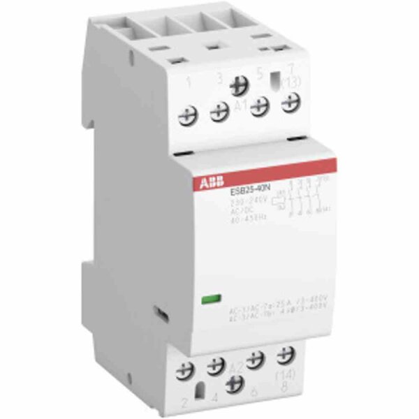 ABB Installationsschütz, 25A, 230-240V/AC/DC, 220-400V/AC/DC, 2S, 2Ö, 2TE – ESB25-22N-06