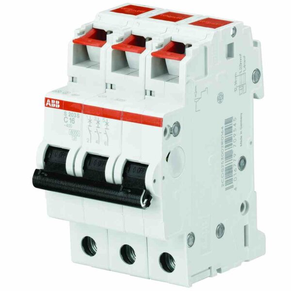 ABB Leitungsschutzschalter, AC, C, 16A, 3p, 400V, 6kA, 3TE, 50Hz, Zusatzeinrichtungen möglich, IP20 – S203S-C16