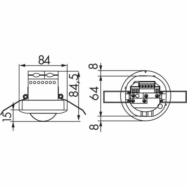 B.E.G. Präsenzmelder, 360°, Einbau, weiß, glänzend, IP20, fernbedienbar, 2300W 2300W – PD2-M-1C-DE